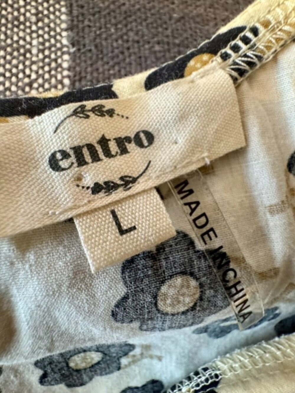 Entro Floral Peter Pan Collar Blouse Black Ivory Puff Sleeve Top Size Large - Picture 6 of 8